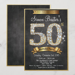 50th Gold Diamond Chalkboard Birthday Invitation