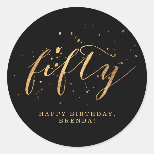 50th Gold Fiftieth Birthday Party Sticker (Front)