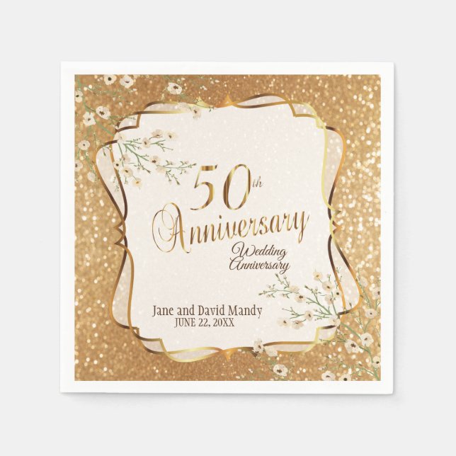 50th Gold  Glitter Anniversary Napkin (Front)