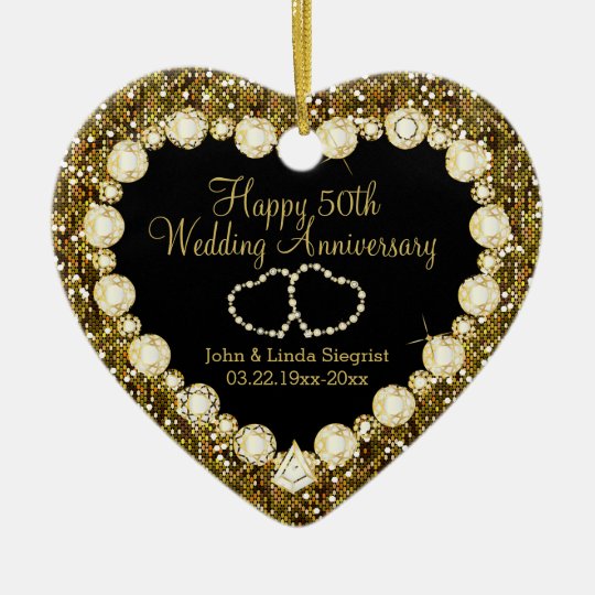 50th Gold Glitter Wedding Anniversary Christmas Ornament | Zazzle.co.uk