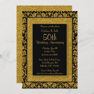 50th Gold Glitter Wedding Anniversary Invitation