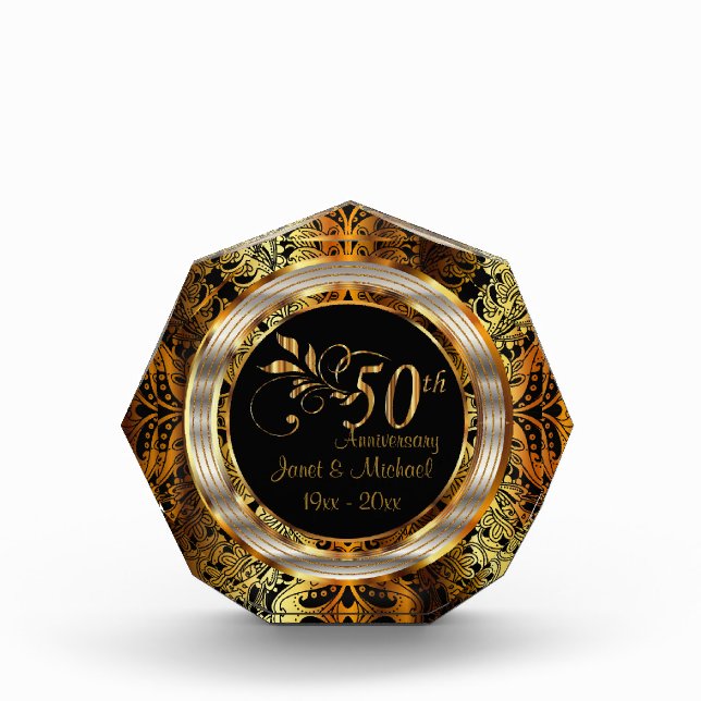 50th Gold Paisley Wedding Anniversary Photo Block (Front)