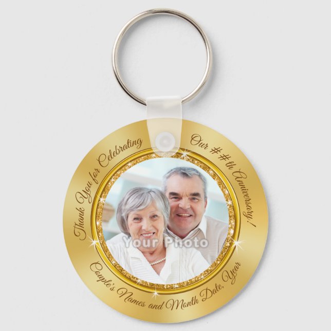 50th Gold Party Favors, Photo Party Favors Key Ring (Front)
