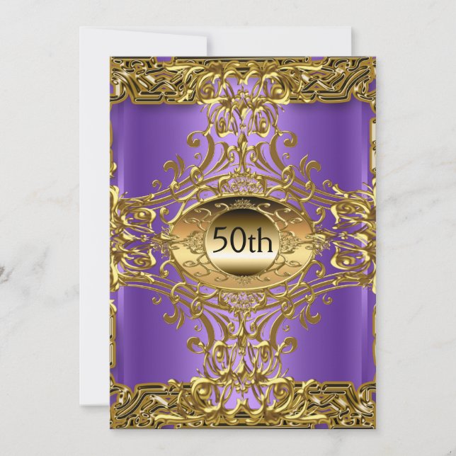 50th Gold Purple  Birthday Party Invitation (Front)