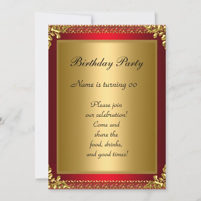 50th Gold Red Birthday Party Invitation (Front)