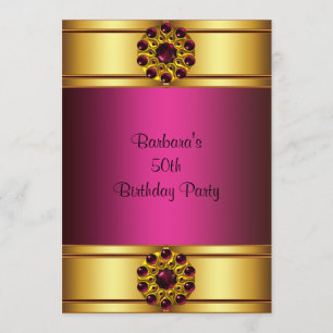 50th Gold Ruby Pink 50th Birthday Invitation