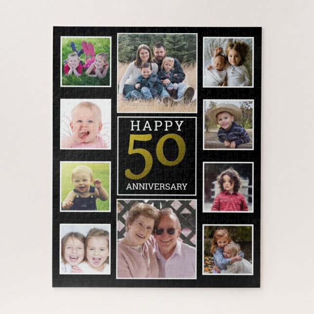 50th Gold Wedding Anniversary 10 Photo Collage   Jigsaw Puzzle (Vertical)