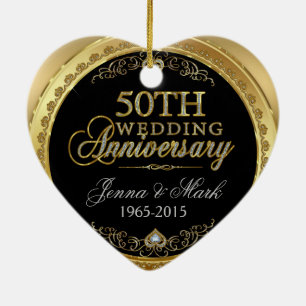 50th Gold Wedding Anniversary Ceramic Tree Decoration