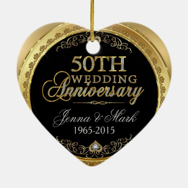 50th Gold Wedding Anniversary Ceramic Tree Decoration (Back)