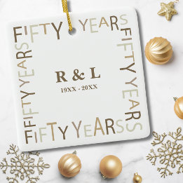 50th Gold Wedding Anniversary Christmas Ceramic Ornament