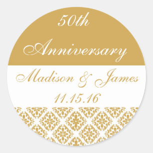 50th Gold Wedding Anniversary Classic Round Sticker