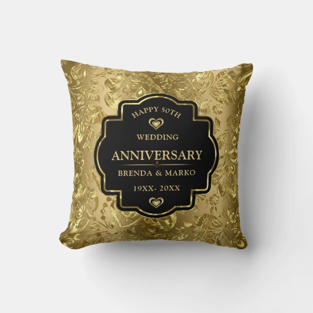50th gold wedding anniversary cushion (Front)