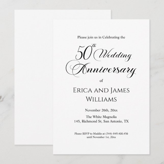 50th Gold Wedding Anniversary Elegant Script Invitation (Front/Back)