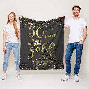 50th Gold Wedding Anniversary Fleece Blanket