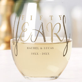 50th Gold Wedding Anniversary Gift Stemless Wine Glass