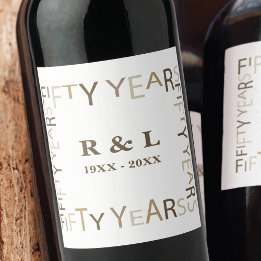 50th Gold Wedding Anniversary Gift (White) Wine Label