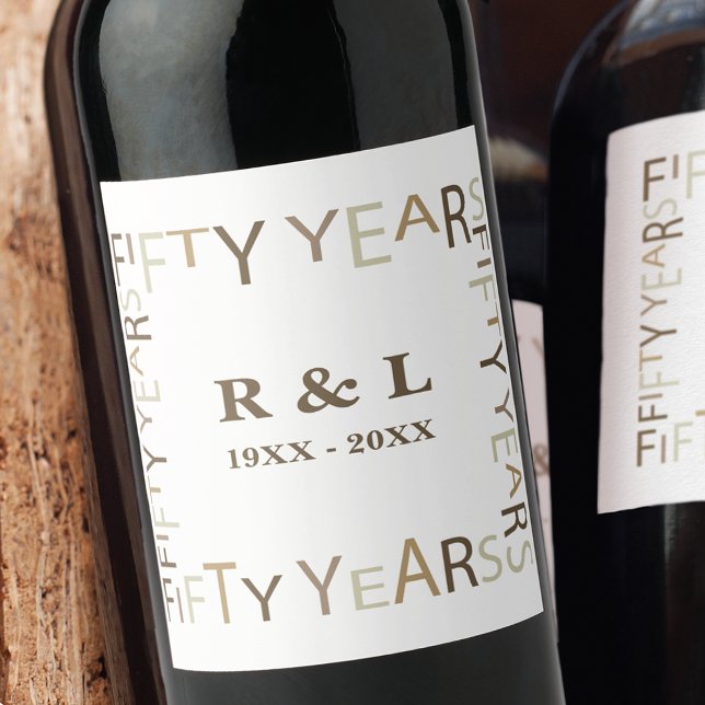 50th Gold Wedding Anniversary Gift (White) Wine Label (Creator Uploaded)