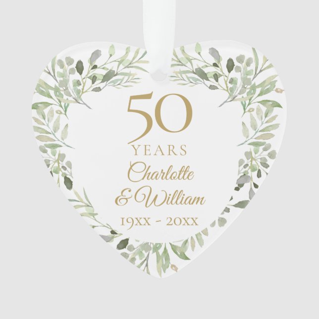 50th Gold Wedding Anniversary Greenery Photo Ornament (Front)