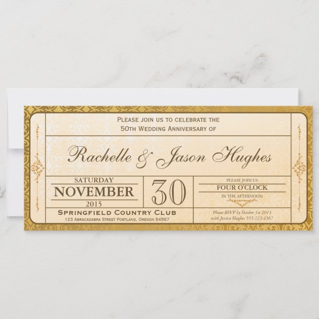 50th Gold Wedding Anniversary Invitation Ticket (Front)