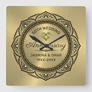 50th Gold wedding anniversary islamic decor Square Wall Clock