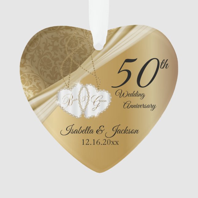 50th Gold Wedding Anniversary 💕 Keepsake Design Ornament (Front)