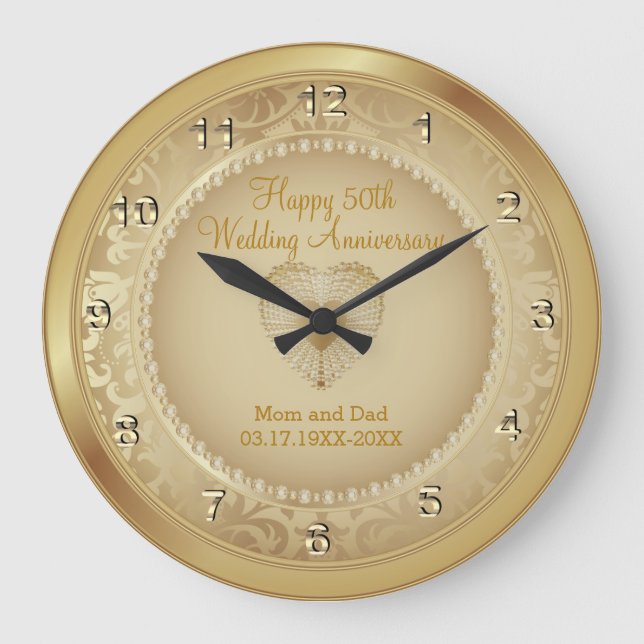 50th Gold Wedding Anniversary Large Clock (Front)