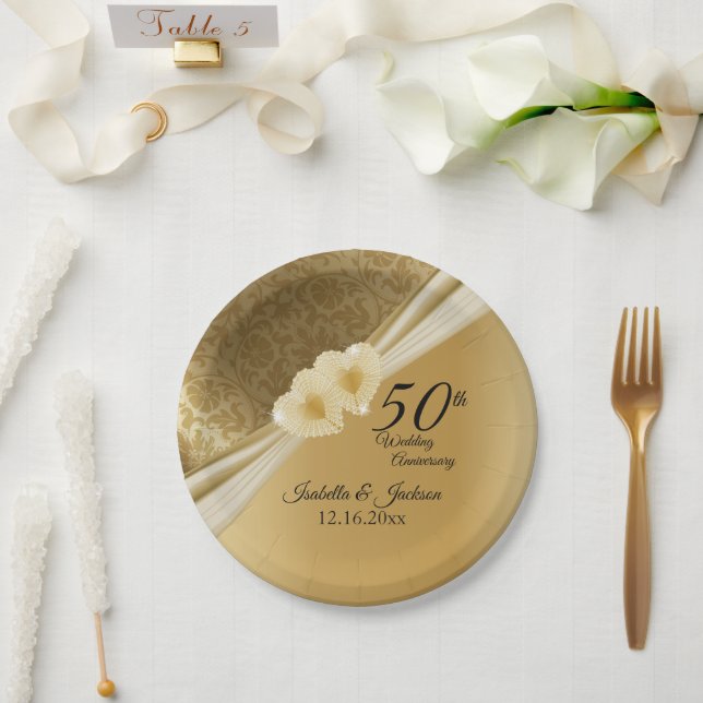 50th Gold Wedding Anniversary Paper Plate (Wedding)