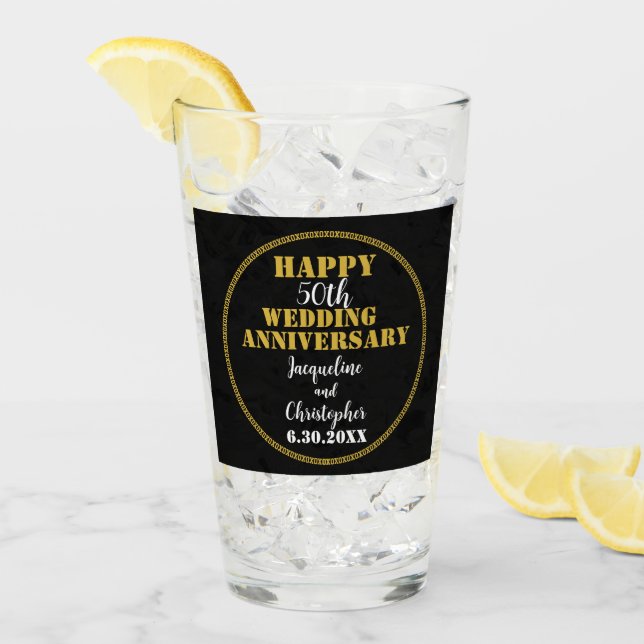 50th Gold Wedding Anniversary Party Glass (Front Ice)