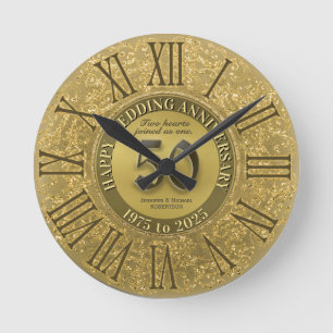 50th Gold Wedding Anniversary Round Clock