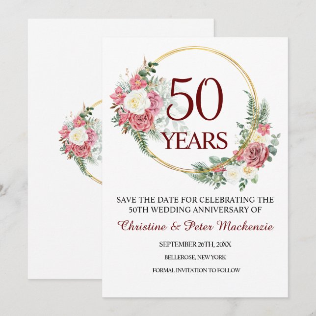 50th Gold Wedding Anniversary  Save The Date (Front/Back)