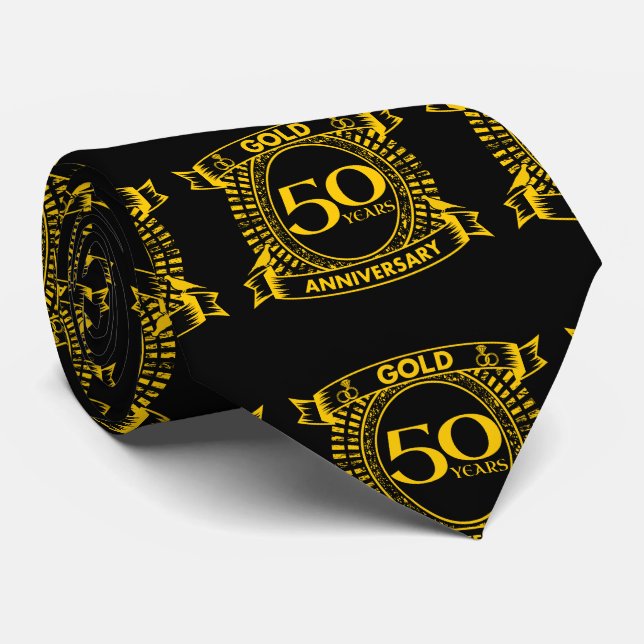 50th Gold Wedding Anniversary Tie (Rolled)