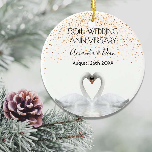 50th gold wedding anniversary white swans ceramic tree decoration (Creator Uploaded)
