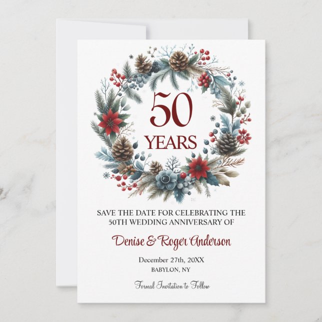 50th Gold Wedding Anniversary Winter Save The Date (Front)