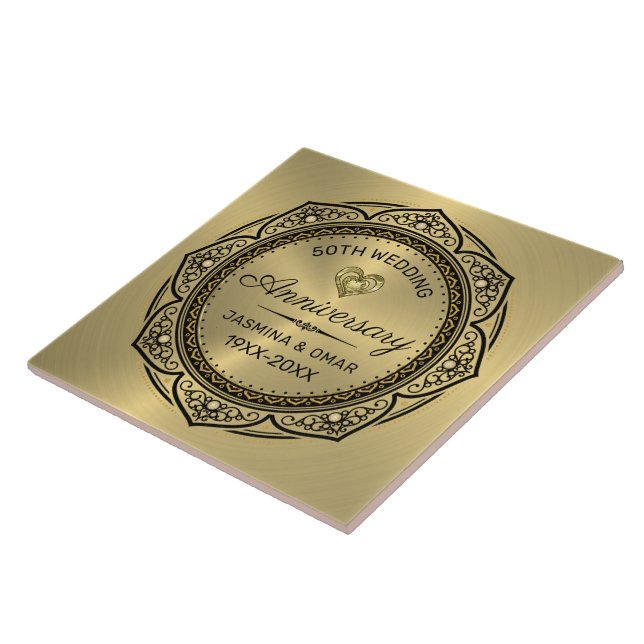 50th Gold wedding Islamic decor circle frame Tile (Side)