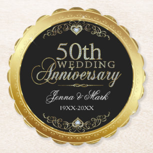 50th Gold wedding modern typography Paper Coaster