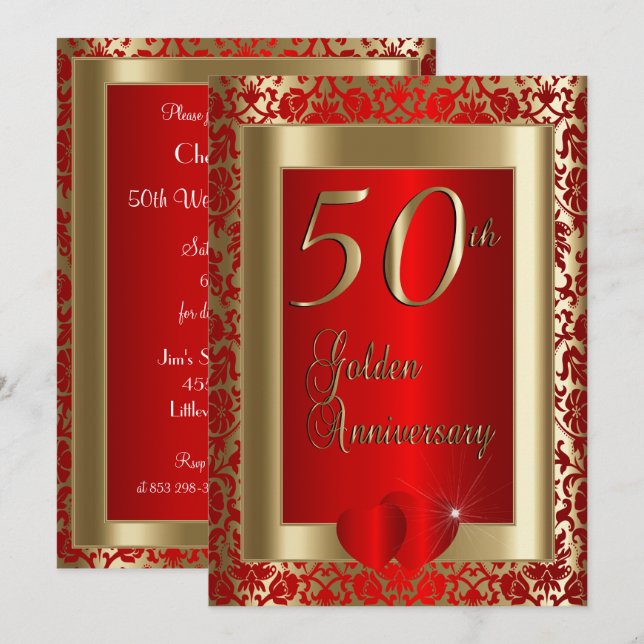 50th Golden and Red Wedding Anniversary | DIY Text Invitation (Front/Back)