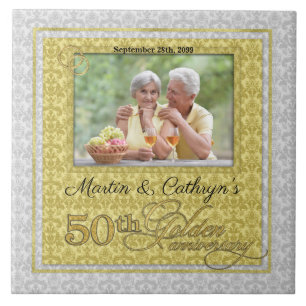 50th Golden Anniversary Damask Photo Tile