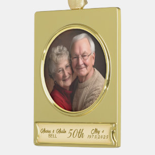 50th Golden Anniversary  Gold Plated Banner Ornament
