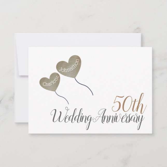 50th Golden Anniversary heart balloon thank you Card (Front)