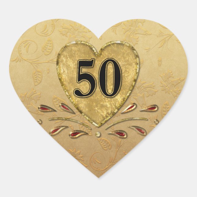 50th Golden  Anniversary Heart Sticker (Front)
