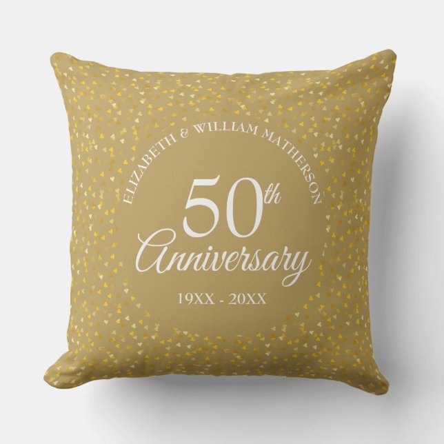 50th Golden Anniversary Love Hearts Confetti Cushion (Front)