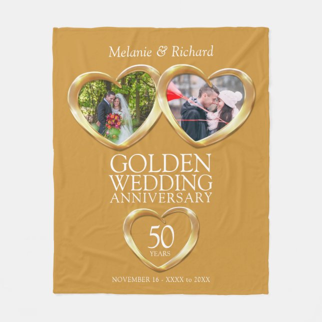 50th golden anniversary now and then photo hearts fleece blanket (Front)