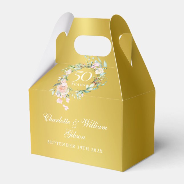 50th Golden Anniversary Roses Floral Gold Favour Box (Front Side)