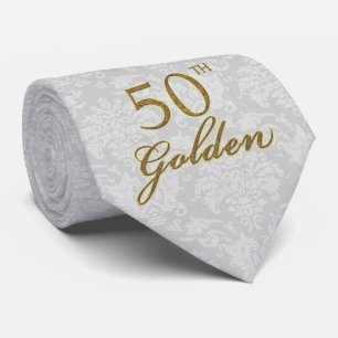 50th Golden Anniversary Silver and Gold Damask Tie