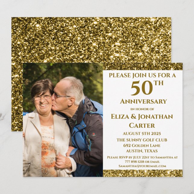 50th Golden Anniversary Surprise Party Glitter Invitation (Front/Back)