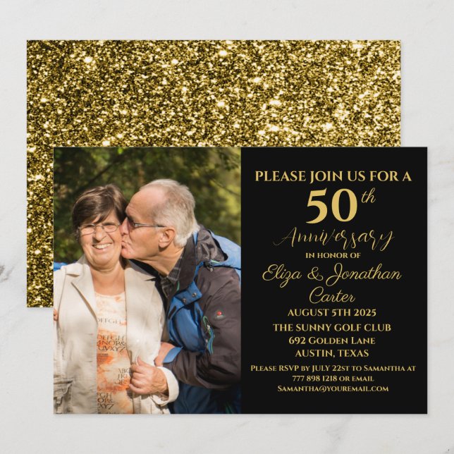 50th Golden Anniversary Surprise Party Glitter Invitation (Front/Back)