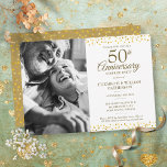 50th Golden Anniversary Surprise Party Photo Invitation<br><div class="desc">A stylish 50th golden wedding anniversary surprise party invitation featuring delicate gold hearts confetti,  you can personalise with your special photo and fifty years golden anniversary celebration information in chic lettering. Designed by Thisisnotme©</div>