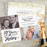 50th Golden Anniversary Then & Now Photos Confetti Invitation<br><div class="desc">Invite your guests with this 50th wedding anniversary invitation in black and gold with gold confetti and featuring retro typography stating 50 YEARS IN THE MAKING and integrates their wedding year as part of the design. Include THEN and NOW photos for a fun invitation with a look from the past....</div>