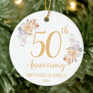50th Golden Anniversary Watercolor Flower Ceramic Tree Decoration
