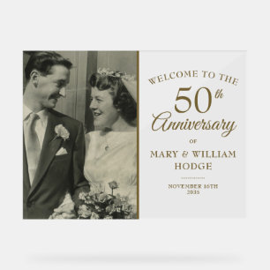 50th Golden Anniversary Wedding Photo Welcome Acrylic Sign
